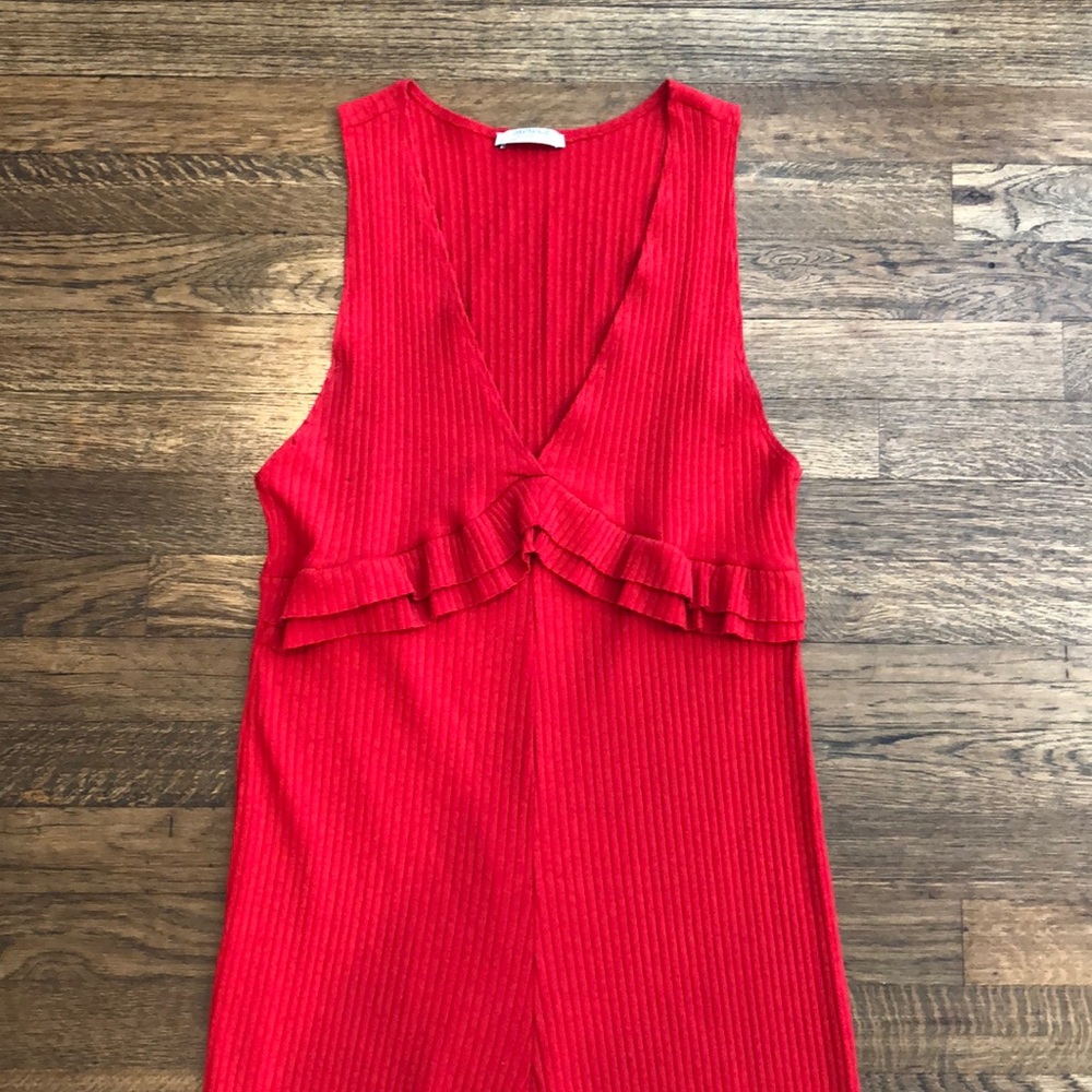 Zara Red Ribbed Ruffle Jumper - Picture 2 of 5